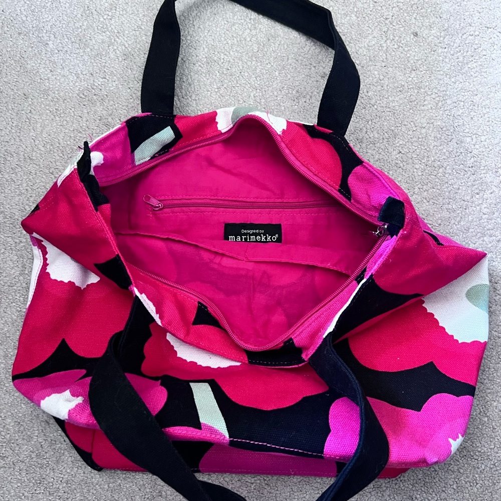 Marimekko Pink and Black Floral Tote Bag - Picture 3 of 3